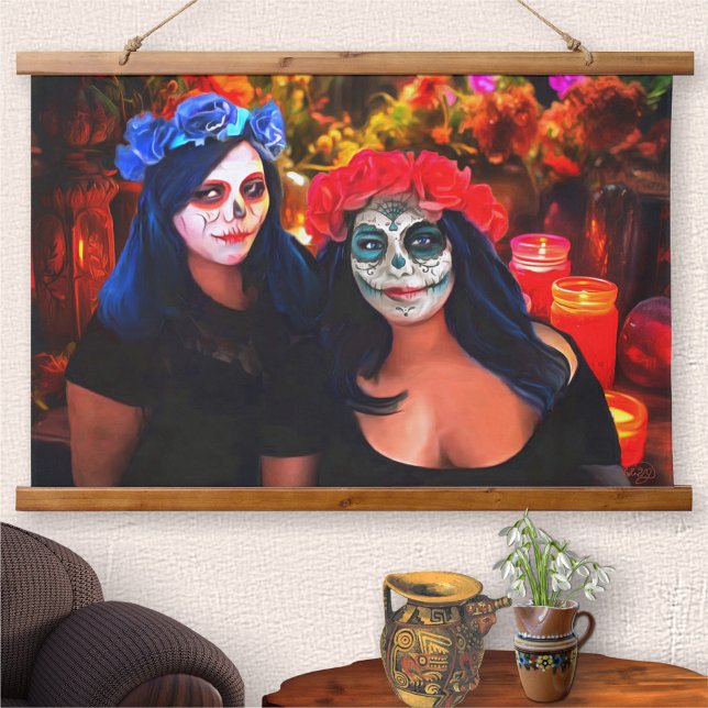 Vallarta Catrinas with Flowers & Candles 1718 Hanging Tapestry (Creator Uploaded)