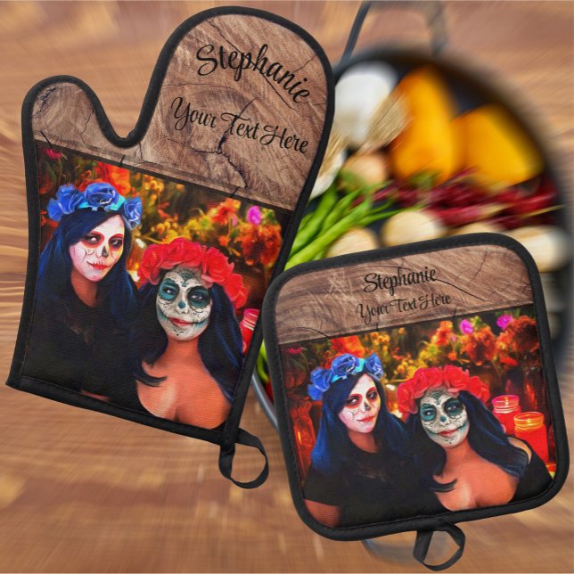 Vallarta Catrinas with Flowers & Candles 1718 Oven Mitt & Pot Holder Set (Creator Uploaded)