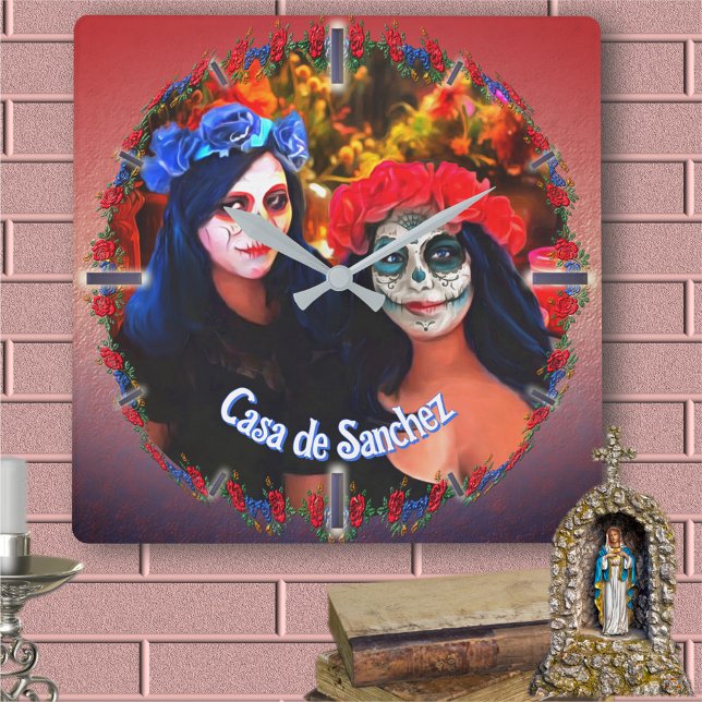 Vallarta Catrinas with Flowers & Candles 1718 Square Wall Clock (Creator Uploaded)