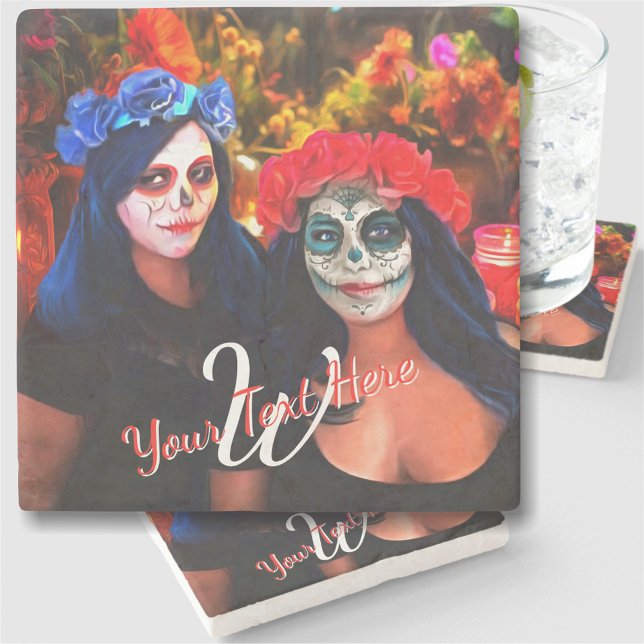 Vallarta Catrinas with Flowers & Candles 1718 Stone Coaster (Creator Uploaded)