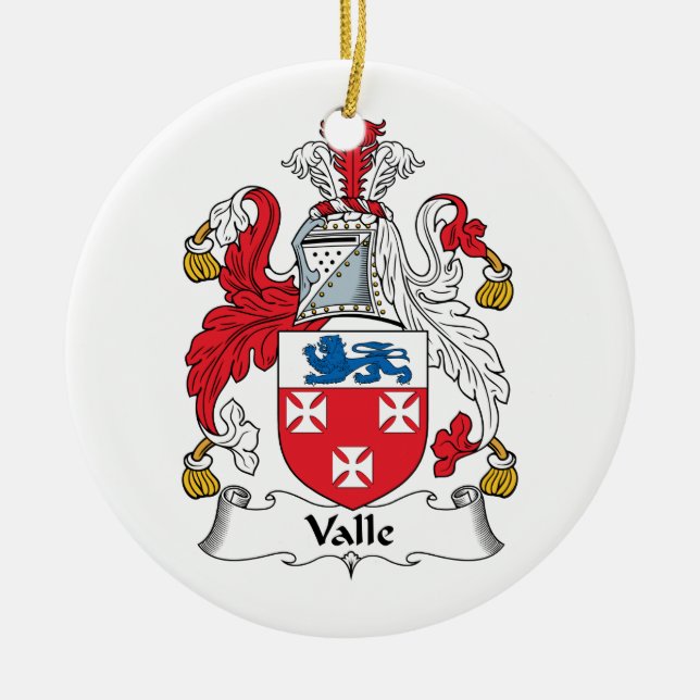 Valle Family Crest Ceramic Tree Decoration (Front)