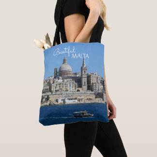 Valletta Malta Cityscape and Fishing Boat Souvenir Tote Bag