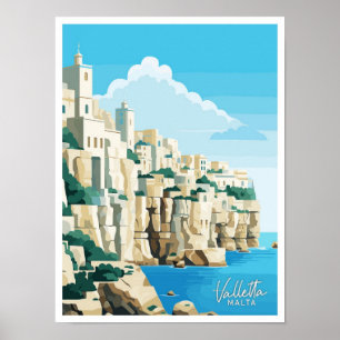 Valletta Malta Travel Vintage illustration Poster