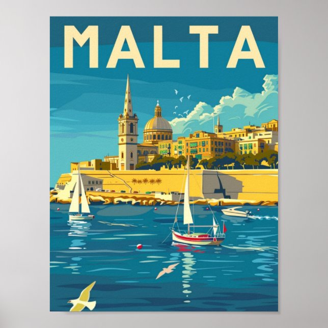 Valletta Malta Vintage Famous Travel Place Poster (Front)