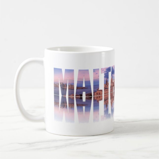 Valletta old town and harbor Malta text reflection Coffee Mug (Left)