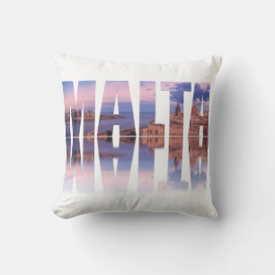 Valletta old town and harbor Malta text reflection Cushion