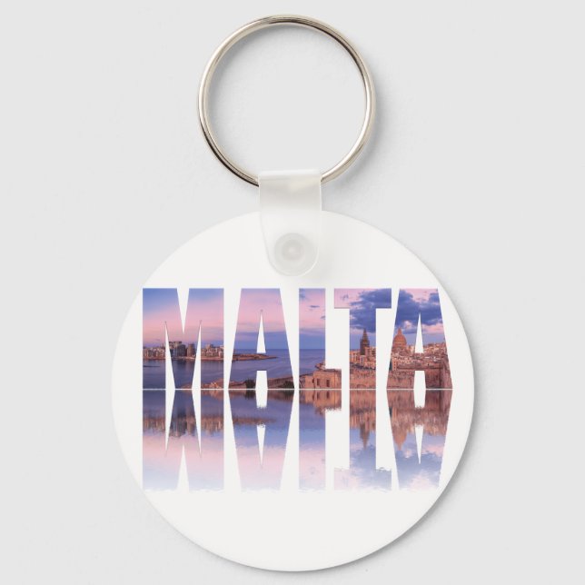 Valletta old town and harbor Malta text reflection Key Ring (Front)