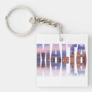 Valletta old town and harbor Malta text reflection Key Ring