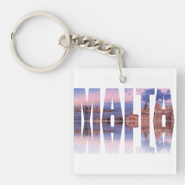 Valletta old town and harbor Malta text reflection Key Ring (Front)