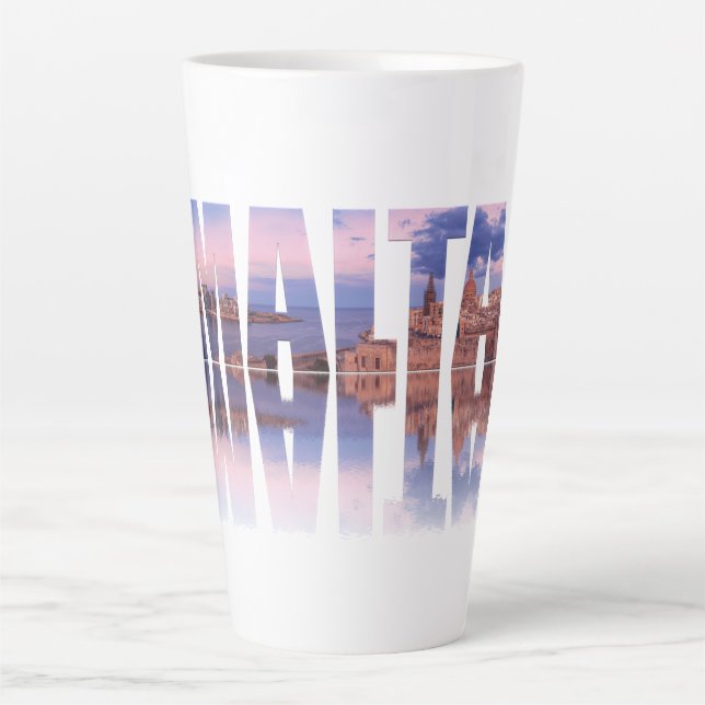 Valletta old town and harbor Malta text reflection Latte Mug (Front)