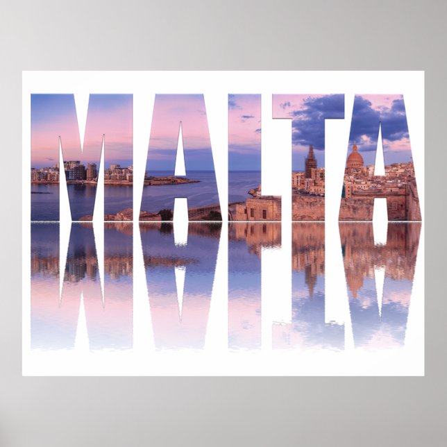 Valletta old town and harbor Malta text reflection Poster (Front)
