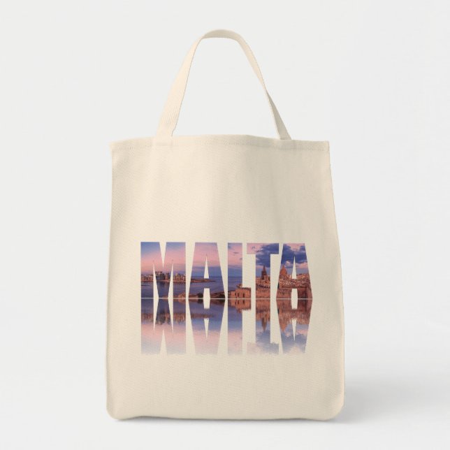 Valletta old town and harbor Malta text reflection Tote Bag (Front)