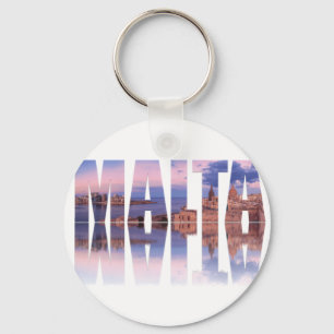 Valletta old town and harbour Malta text reflectio Key Ring
