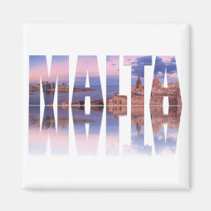 Valletta old town and harbour Malta text reflectio Magnet