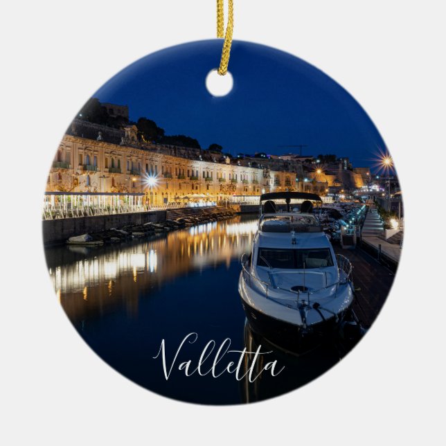 Valletta waterfront district with small harbor ceramic ornament (Front)