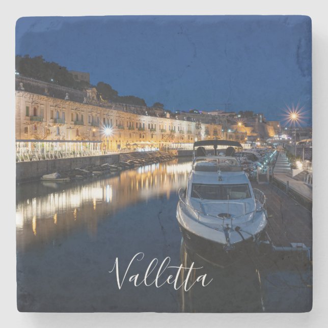 Valletta waterfront district with small harbor stone coaster (Front)