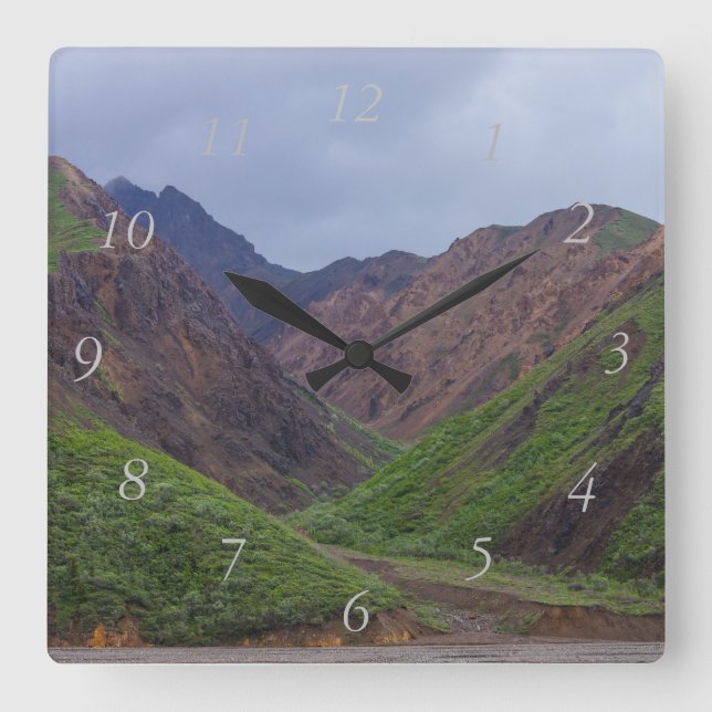 Valley At Denali's Toklat River Square Wall Clock (Front)