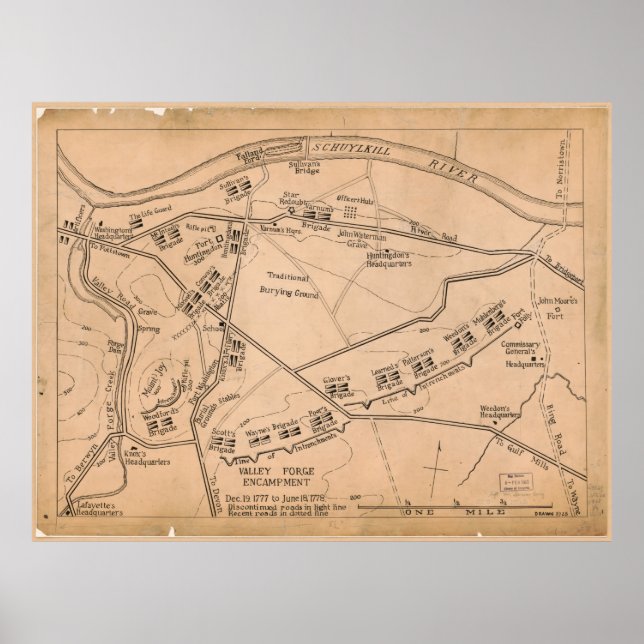 Valley Forge Encampment Map (Dec. 1777-June 1778) Poster (Front)