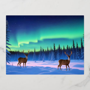Valley Landscape Panoramic Nature Tranquil Aurora Foil Holiday Postcard