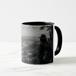 Valley of Dawn Black & White Wanderer Coffee Mug