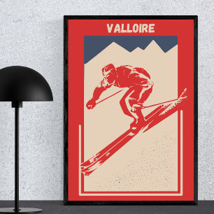 Valloire, Haute Maurienne, Savoie France Retro Ski Poster