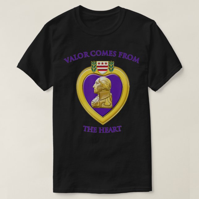 Valour Comes From The Heart Purple Heart Military  T-Shirt (Design Front)