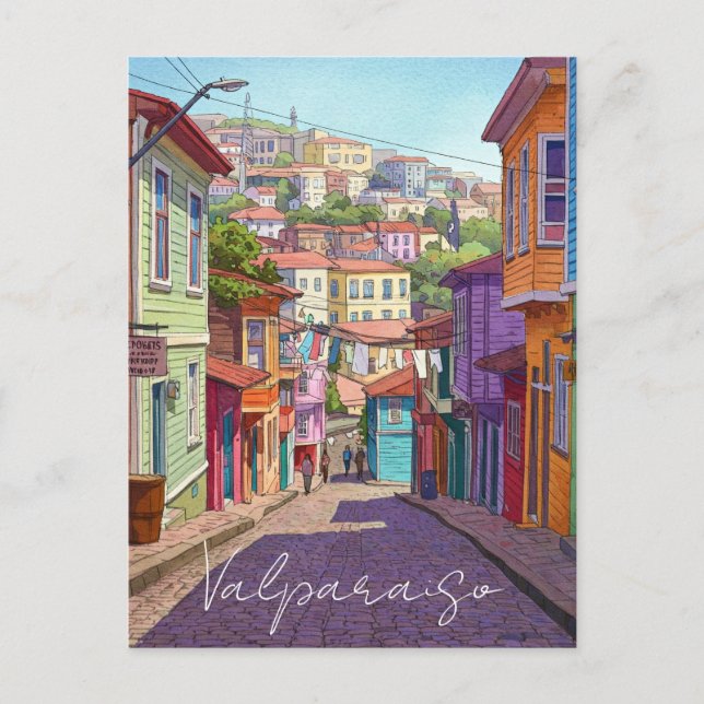 Valparaiso Chile Postcard Watercolor (Front)