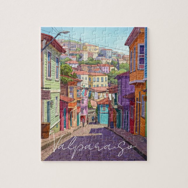 Valparaiso Chile Postcard Watercolor Jigsaw Puzzle (Vertical)