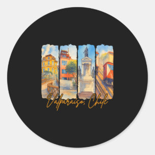 Valparaiso Chile Travel Trip Brushstroke Souvenir Classic Round Sticker