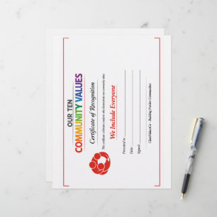 Value Inclusion Award Certificate Custom Letterhead