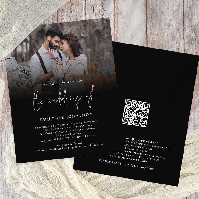 Value Photo Script QR Code Wedding Black Invite Flyer (Weddng Invitation Value Paper alternative)