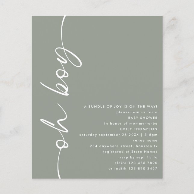 Value Script Oh Boy Sage Baby Shower Flyer (Front)