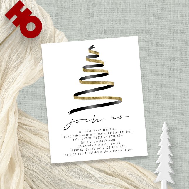 Value Simple Gold Black Tree Christmas Party Flyer (Value PAPER not card alternative)