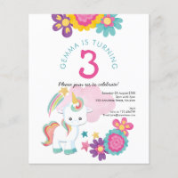 Value Unicorn Girl 3rd Birthday Party Invitation
