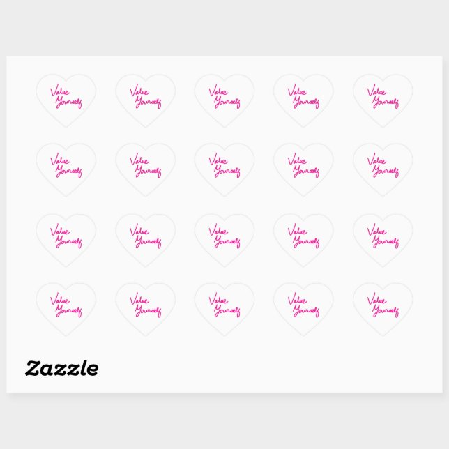Value Yourself Positive Message for Self-care Heart Sticker (Sheet)