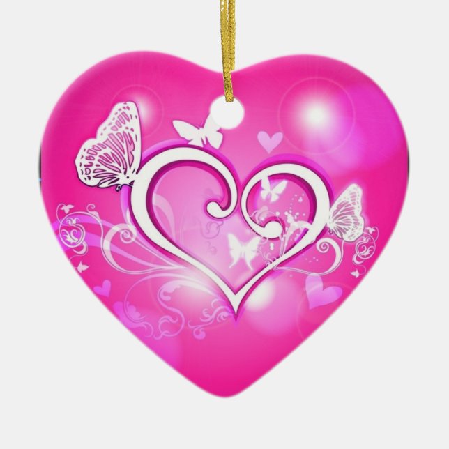 Valuegem Pink Butterfly Hart Ornament (Front)