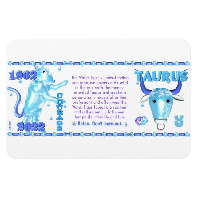 Valxart 1962 2022 WaterTiger  zodiac Tautus Magnet (Horizontal)
