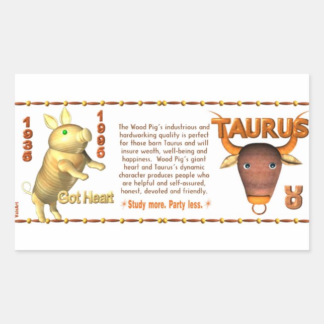 Valxart 1995 2055 WoodPig zodiac Taurus Rectangular Sticker (Front)