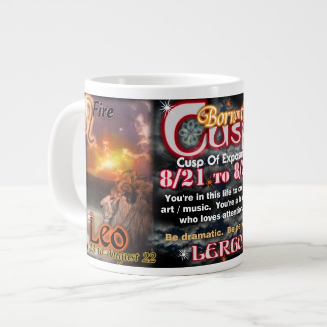 Valxart Zodiac Cusp of Leo  Virgo Large Coffee Mug (Front Left)