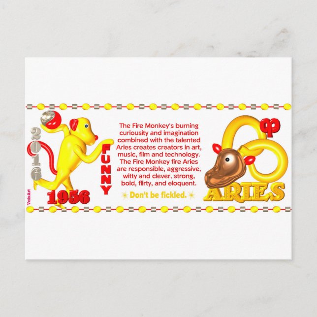 ValxArt zodiac fire monkey Aries born 1956 2016 Postcard (Front)