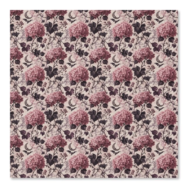 Vamp Romantic Pink Hydrangea Gothic Botanical Wallpaper (Front)