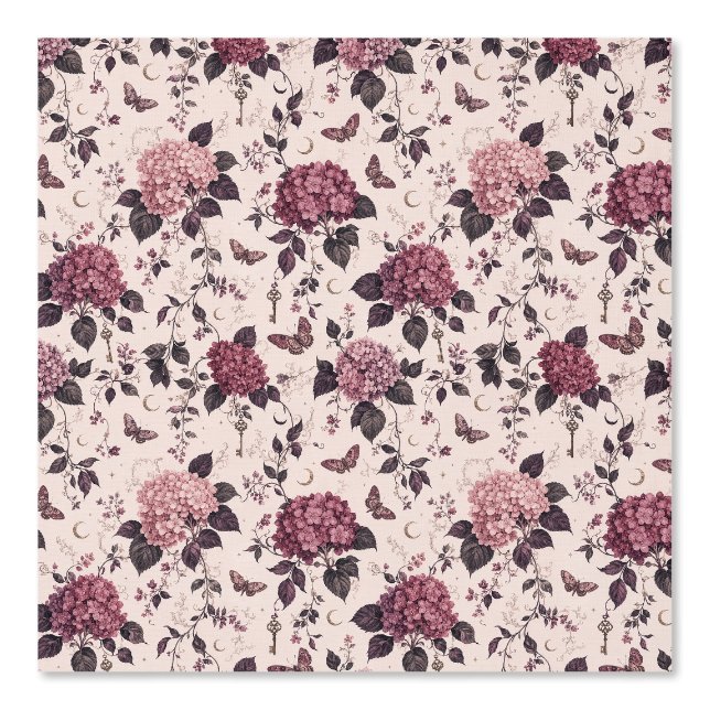 Vamp Romantic Pink Hydrangea Gothic Botanical Wallpaper (Front)