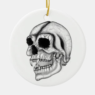 Vampir skull black and white design ceramic tree decoration
