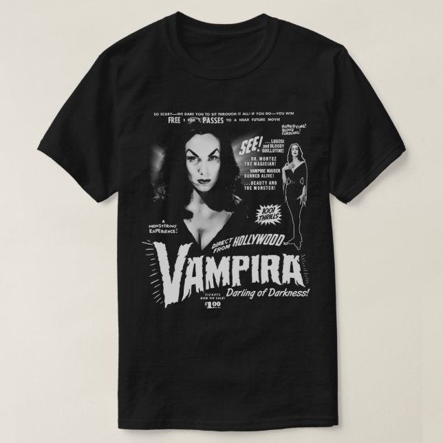 Vampira The Darling of Darkness T-Shirt (Design Front)