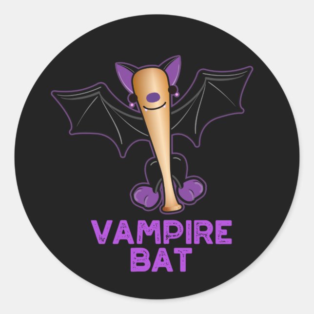Vampire Bat Funny Baseball Pun Dark BG Classic Round Sticker (Front)