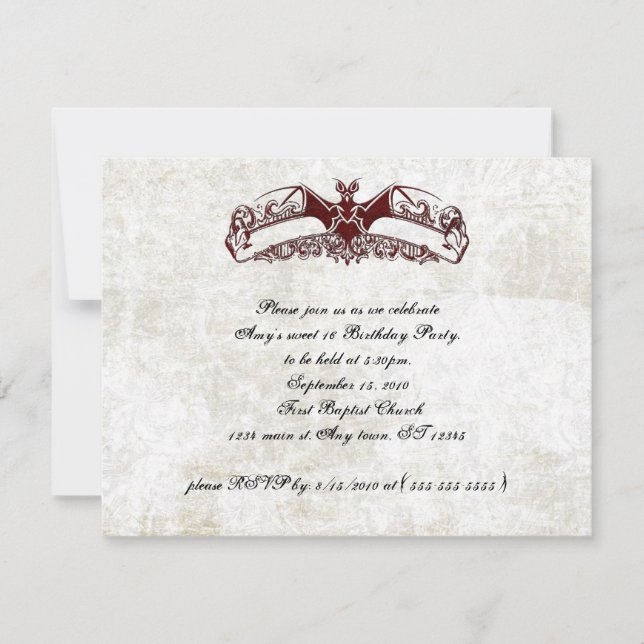 Vampire Bat Sweet 16 Birthday Goth Invitations (Front)