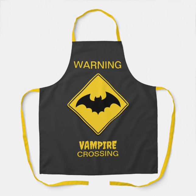 Vampire Bat Warning Halloween Apron (Front)