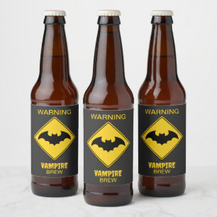 Vampire Bat Warning Halloween Beer Bottle Label