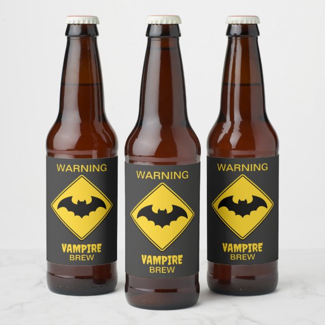 Vampire Bat Warning Halloween Beer Bottle Label (Bottles)