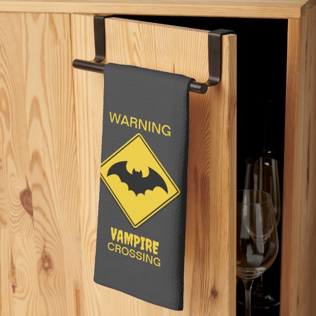 Vampire Bat Warning Halloween Tea Towel (Thirds Fold)